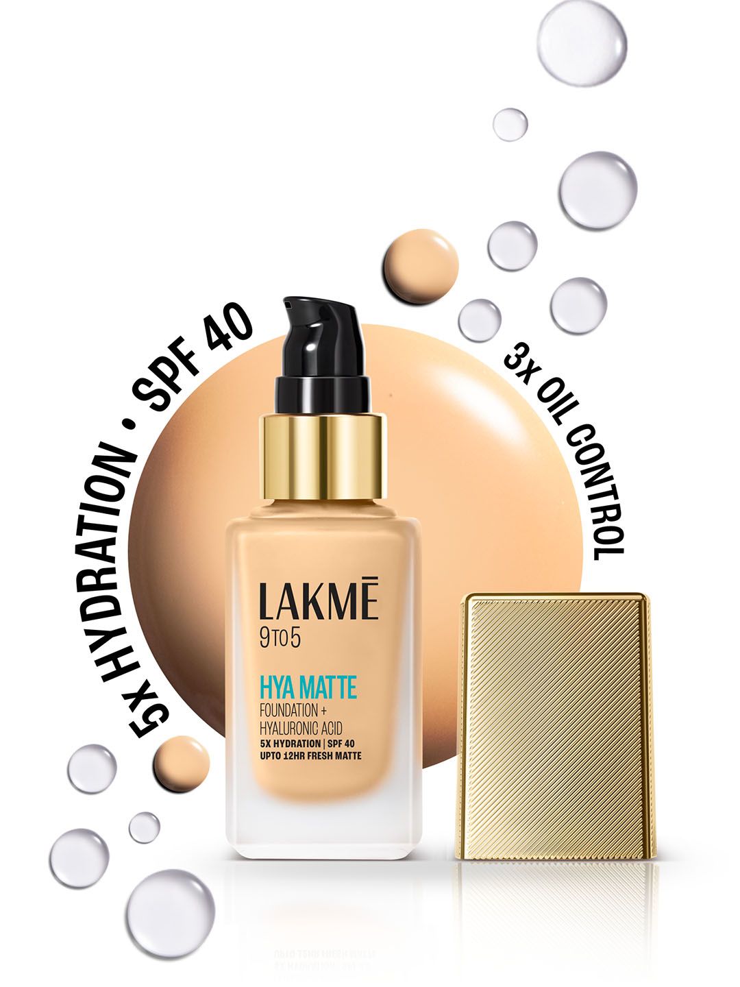 Lakme 9to5 Hya Matte SPF40 Foundation with Hyaluronic Acid 25ml - Warm Creme W120-picture-33