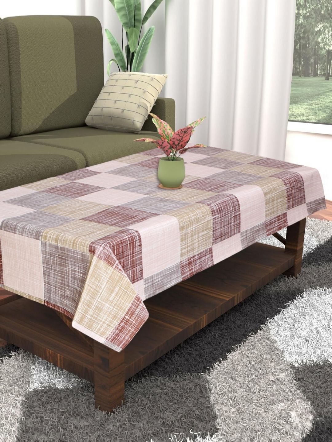 Dakshya Industries Brown Ethnic Motifs Waterproof Plastic 4-Seater Table Cover-picture-37