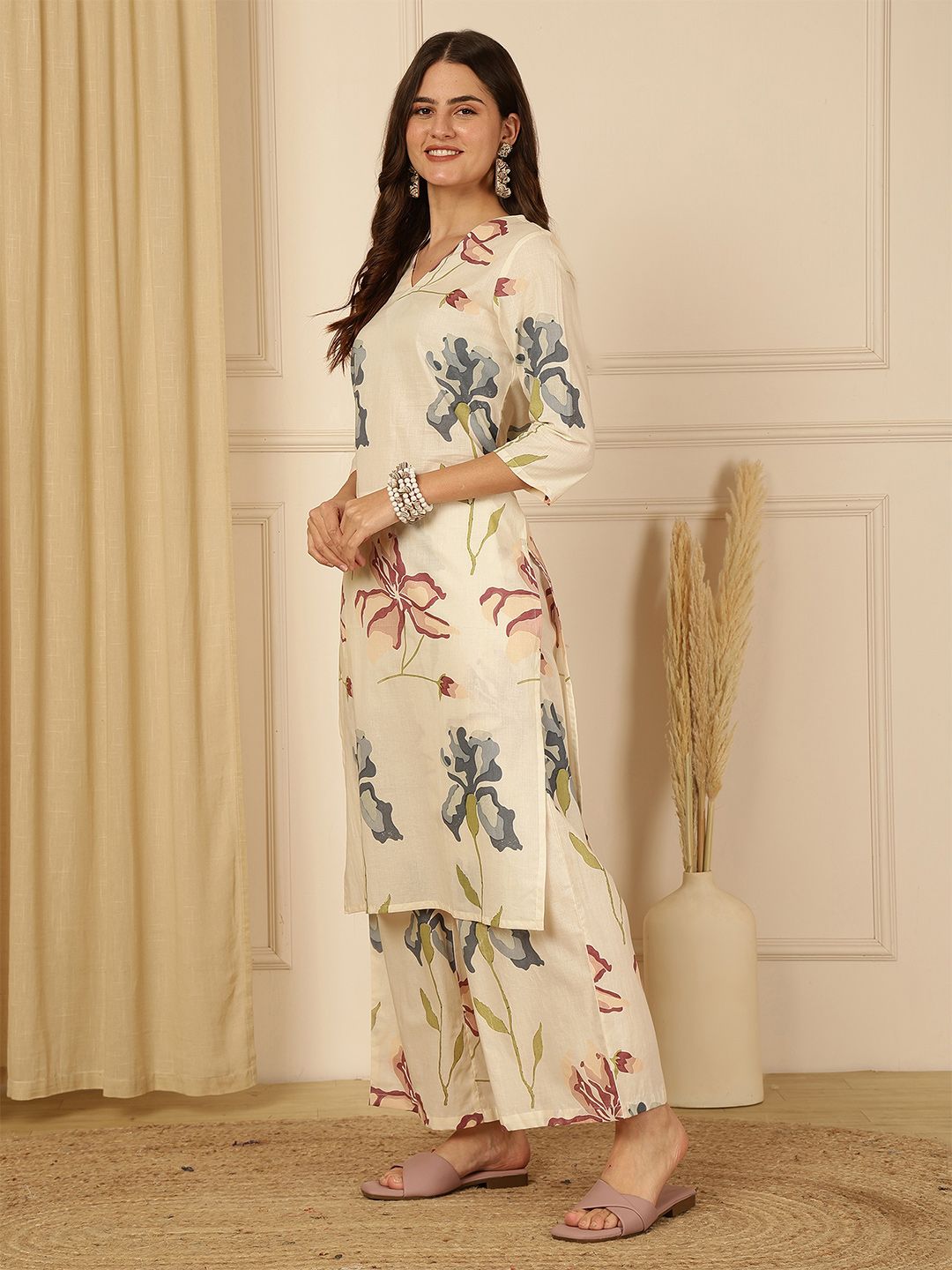 Anouk Rustic Women Floral Printed Regular Pure Cotton Kurta with Palazzos-picture-29
