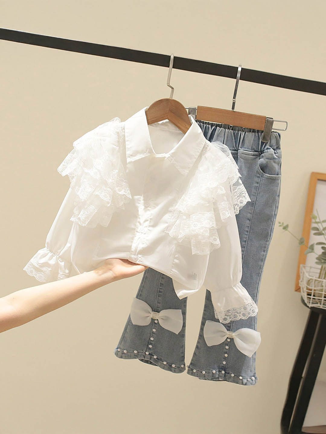 Xsole Girls Shirt Collar Top With Jeans-picture-16