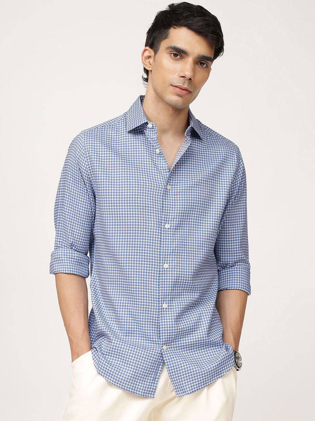 Andamen Men Premium Slim Fit Opaque Checked Casual Shirt-picture-34