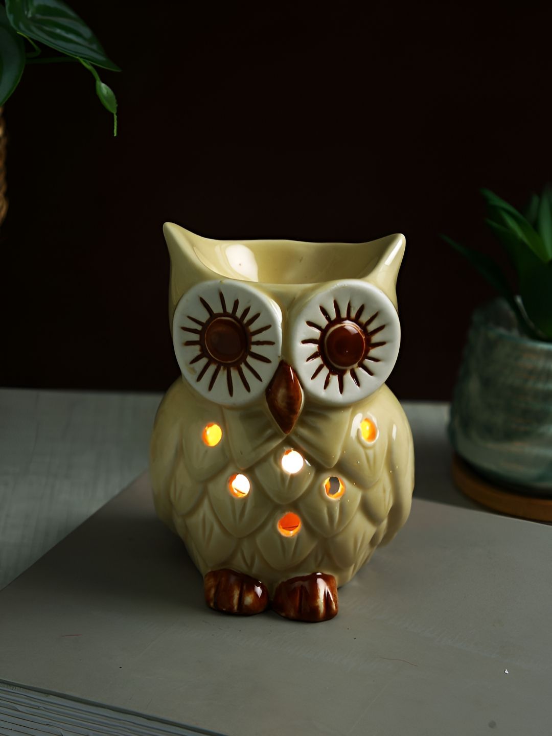 TAYHAA Beige & Brown Textured Owl Shaped Ceramic Aroma Oil Diffusers-picture-26