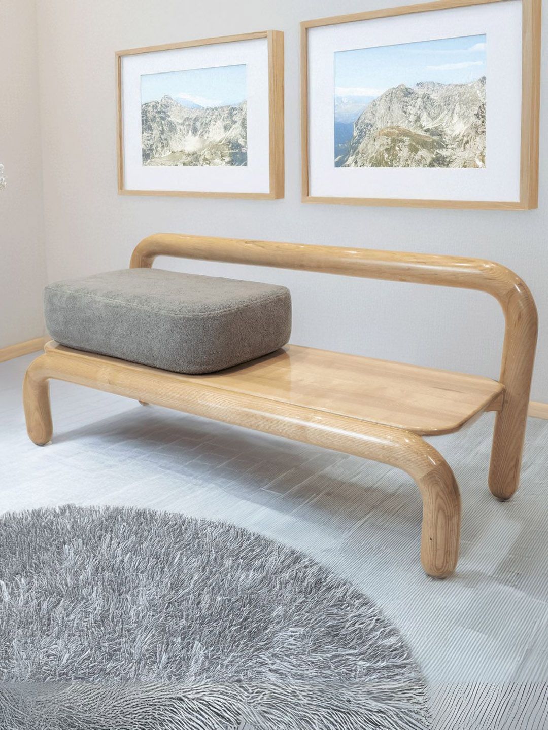 Sujan Carnival Funiture Brown & Grey Ash Wood Curved Bench-image-5