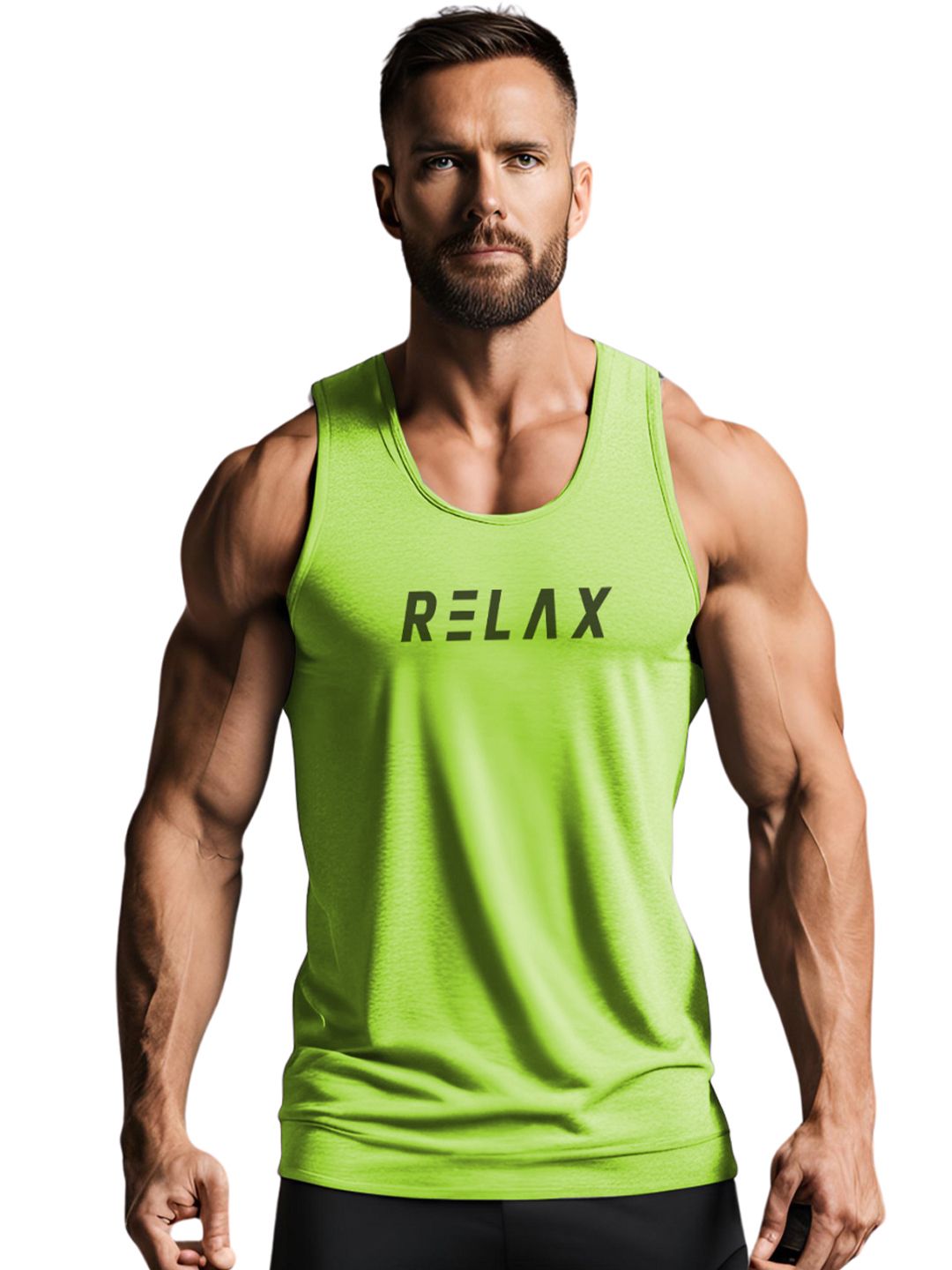 3Colors Printed Round Neck Gym Vest VEST-NCUT-RELAX-GREEN_M-picture-39