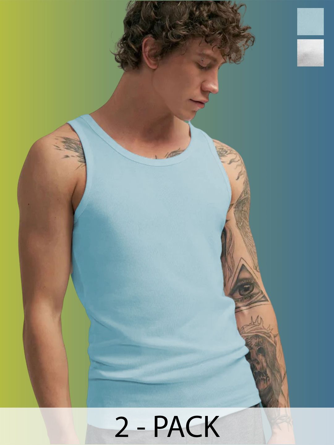 Uniplanet store Pack Of 2 Gym Vests VANumber UVM-PLC2-SKBL-WHT-S-picture-15