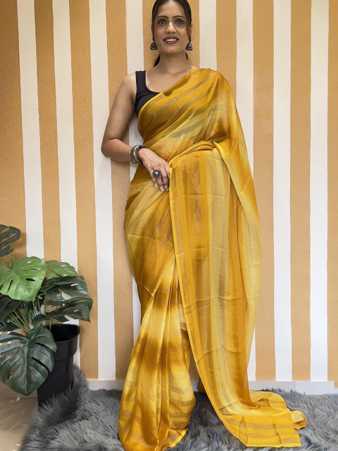 Rangtulika Ethnics Striped Poly Georgette Ready to Wear Saree-picture-21