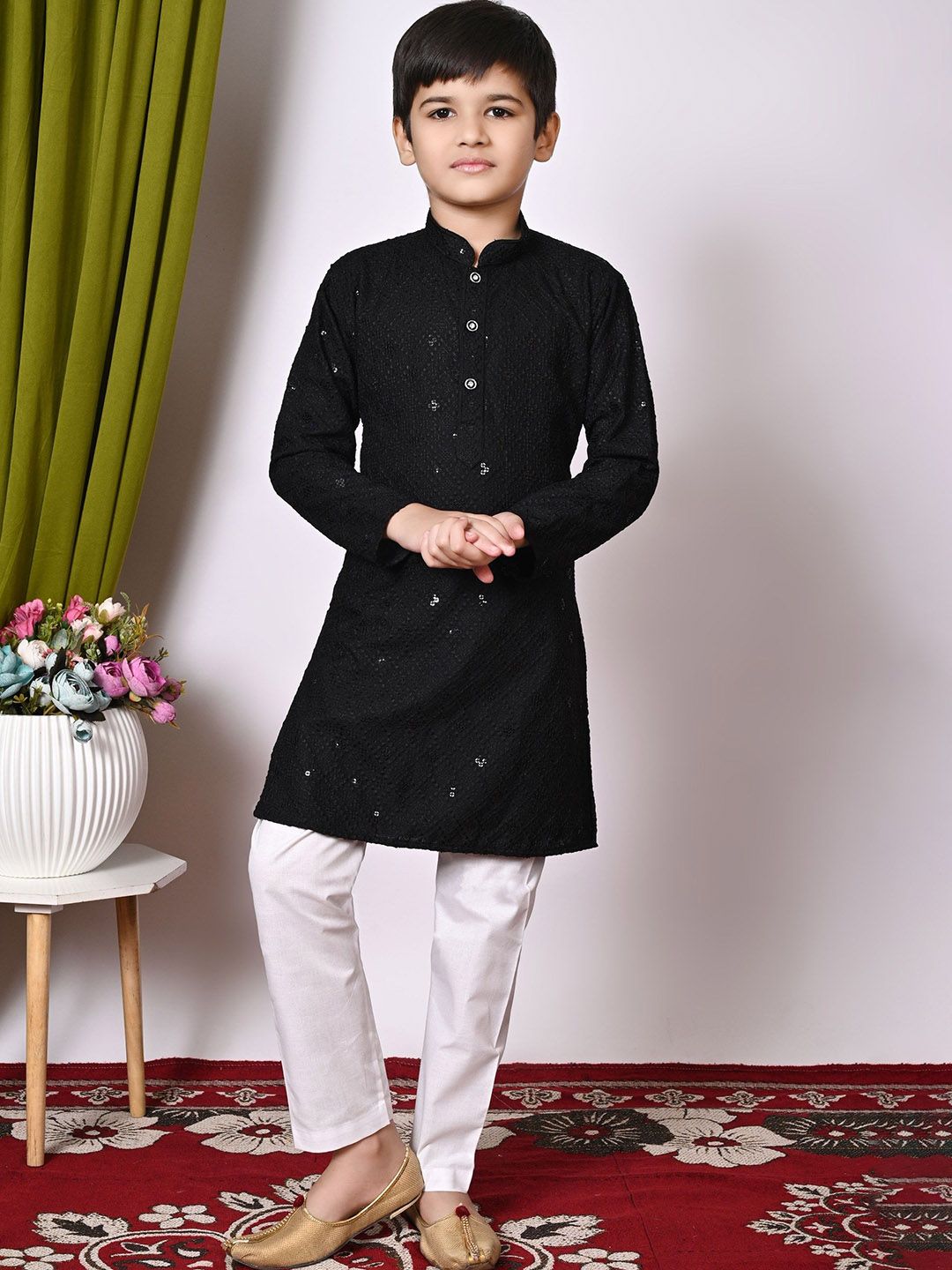 BAESD Boys Embroidered Regular Sequinned Kurta with Pyjamas-picture-56