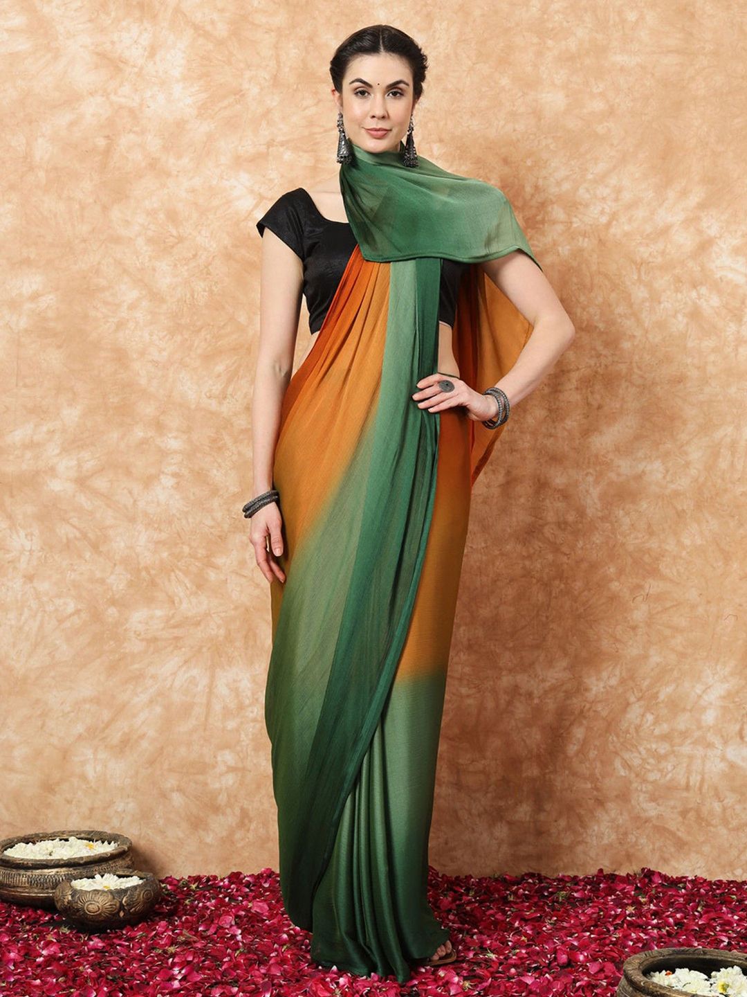Rangtulika Ethnics Colourblocked Poly Georgette Ready to Wear Saree-picture-17