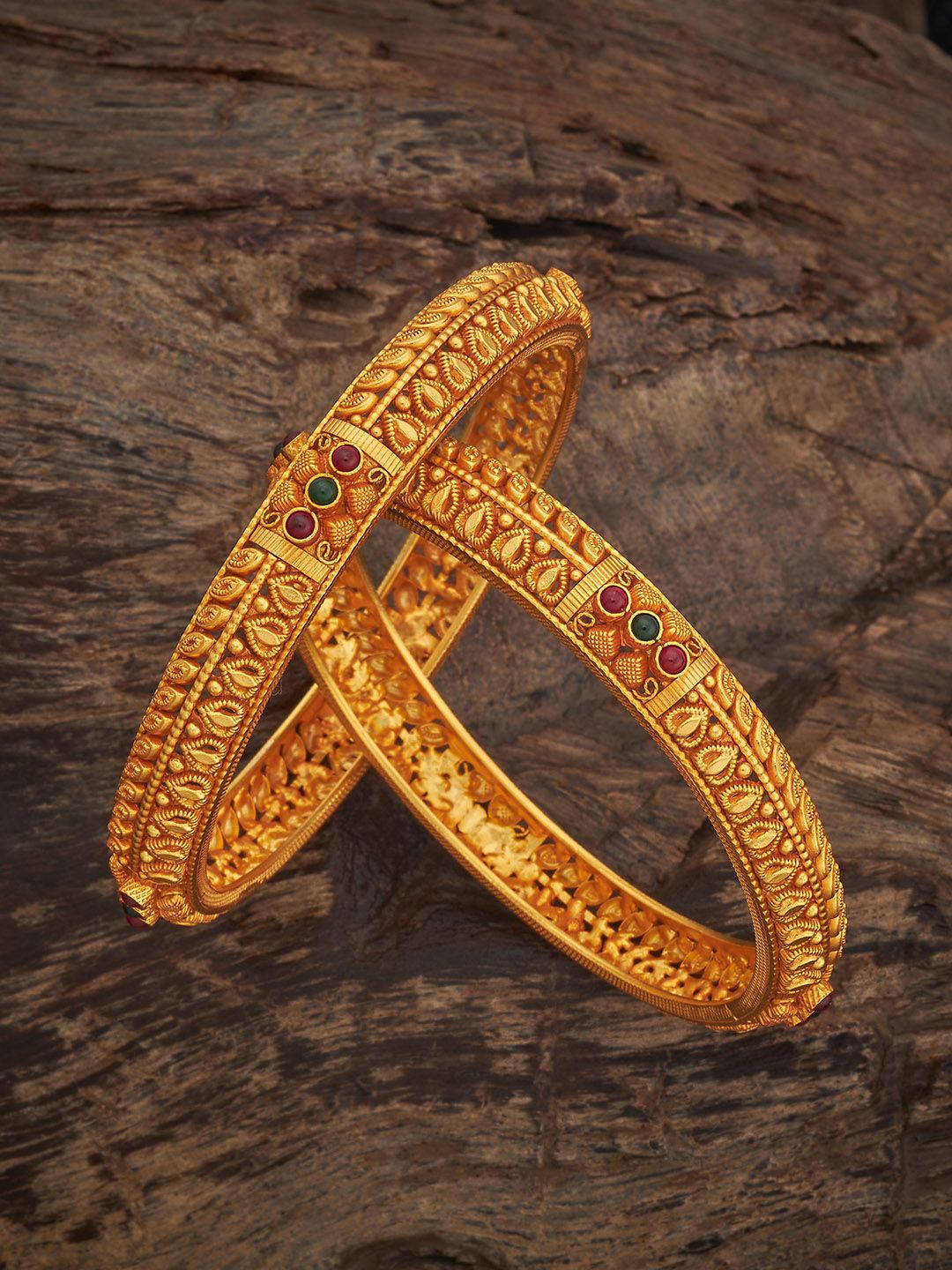 Kushal's Fashion Jewellery Set Of 2 Gold-Plated Stone-Studded Bangles-picture-26