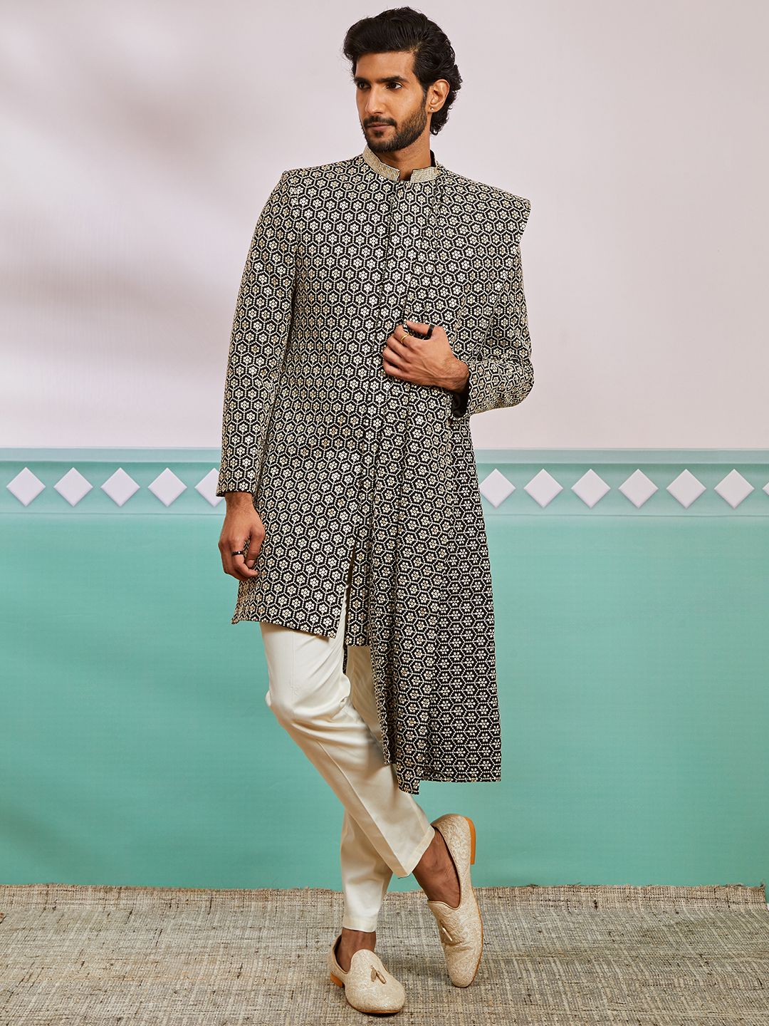 VASTRAMAY Embroidered Sherwani Set-picture-36