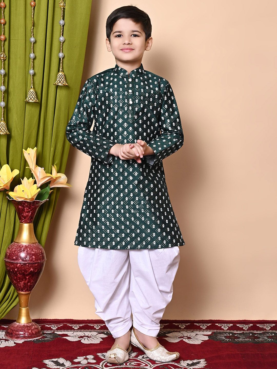 NFC CREATION Boys Embroidered Regular Sequinned Dupion Silk Kurta with Patiala-picture-27