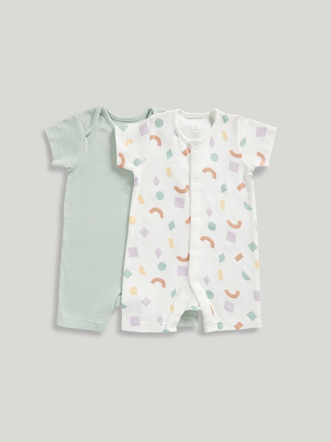 mothercare Unisex Kids Pack of 2 Printed Cotton Rompers-picture-40