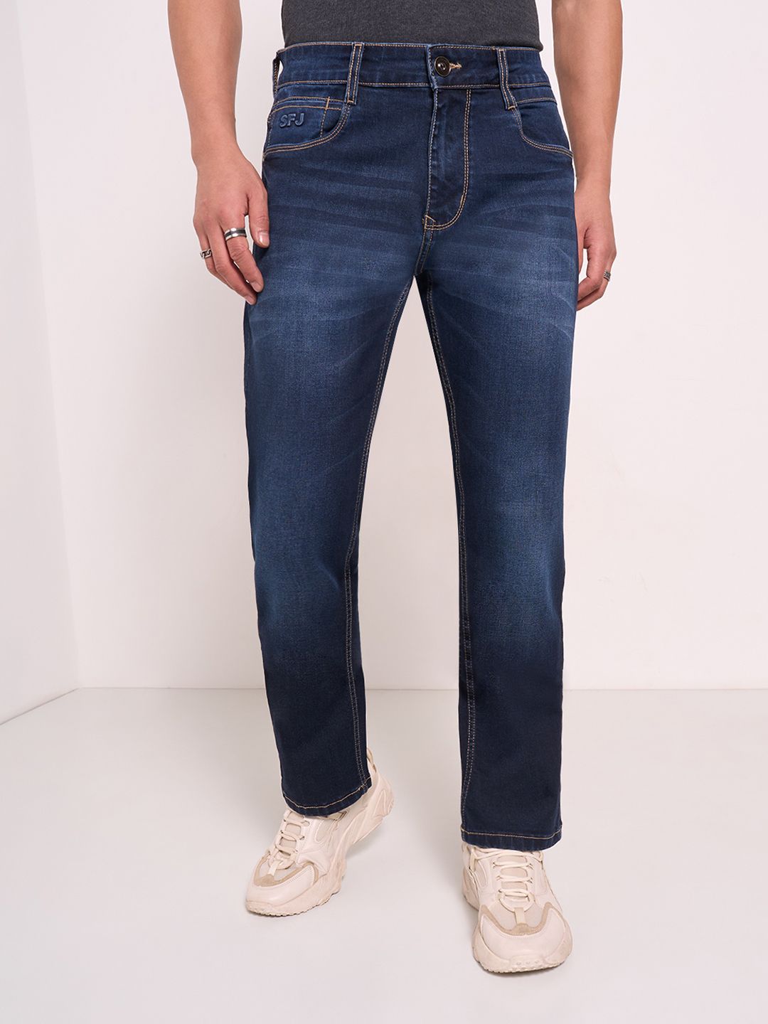 SF JEANS by Pantaloons Men Straight Fit Low Distress Light Fade Jeans-picture-39