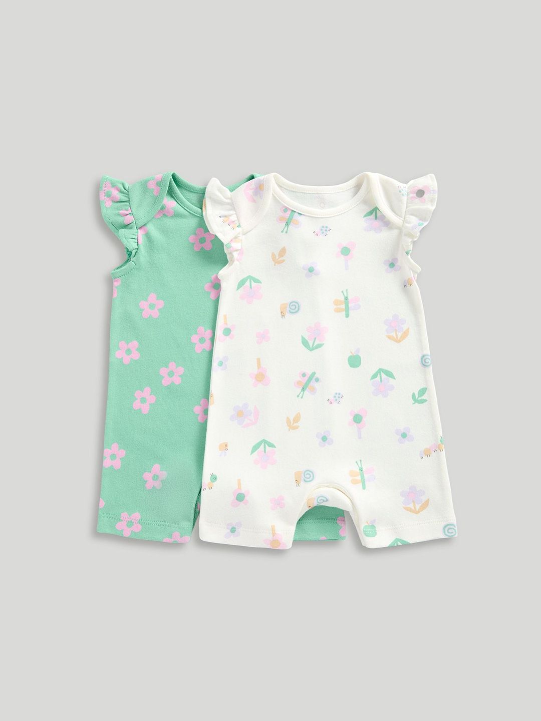 mothercare Girls Pack of 2 Printed Cotton Rompers-picture-30