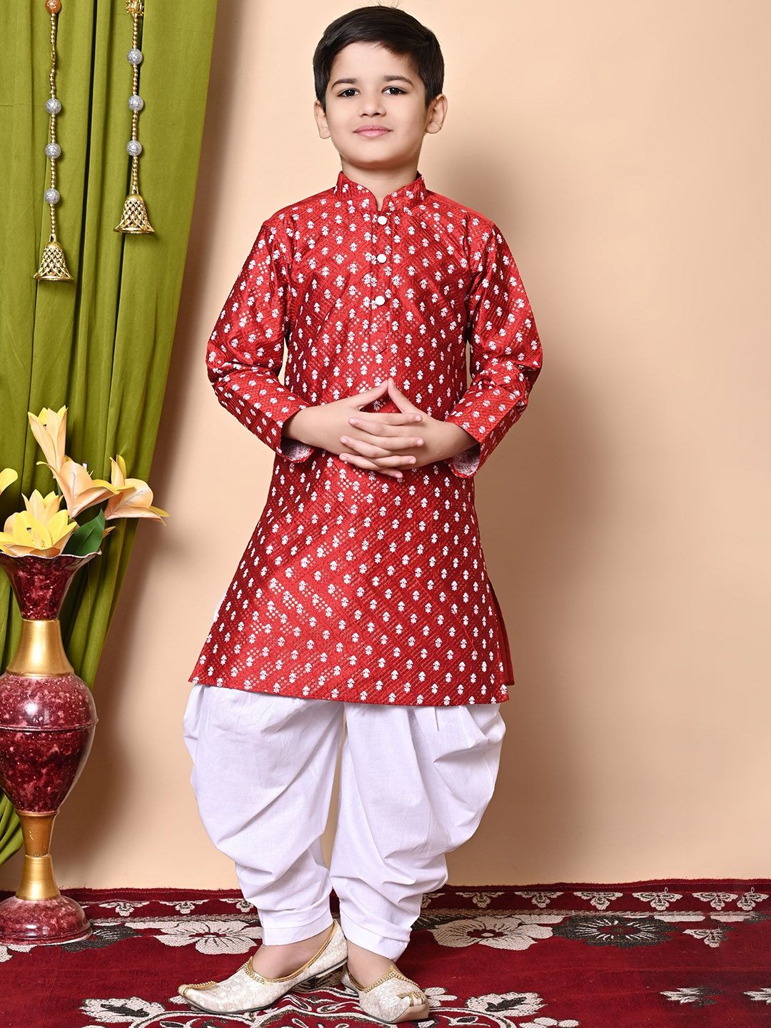 BAESD Boys Embroidered Regular Sequinned Dupion Silk Kurta with Patiala-picture-35