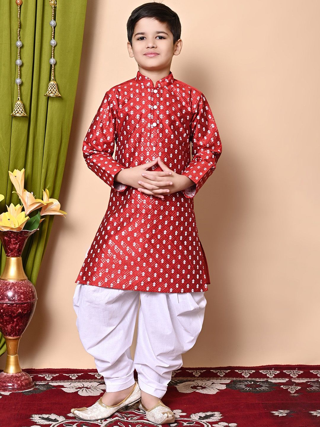 NFC CREATION Boys Embroidered Regular Sequinned Dupion Silk Kurta with Patiala-picture-26