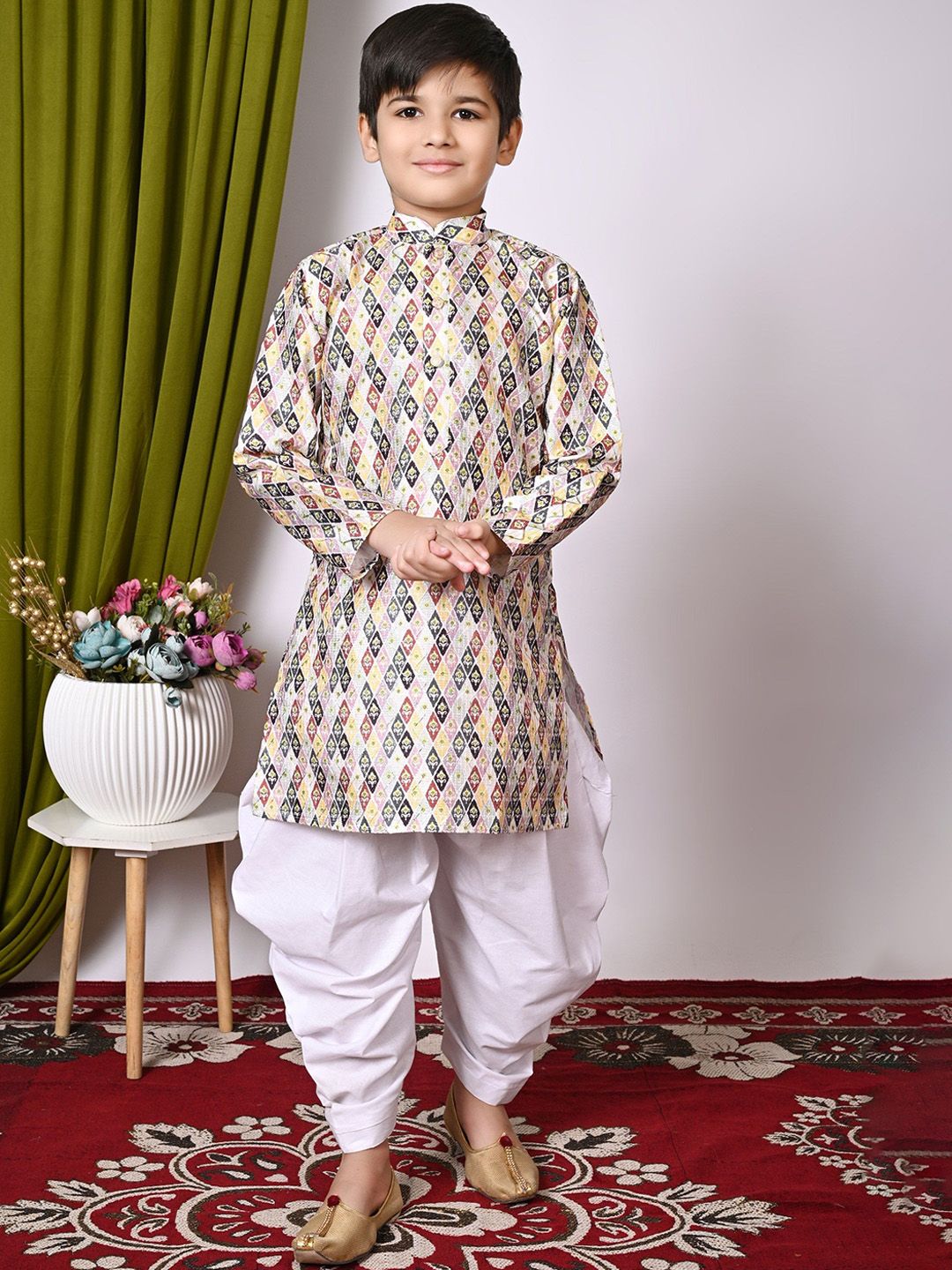 NFC CREATION Boys Embroidered Regular Sequinned Dupion Silk Kurta with Patiala-picture-25