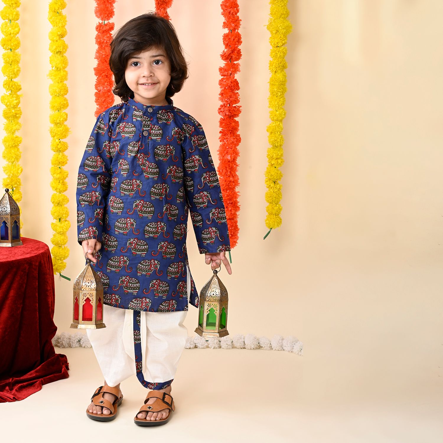 MoMaa Boys Animal Printed Regular Pure Cotton Kurta with Dhoti Pants-picture-46