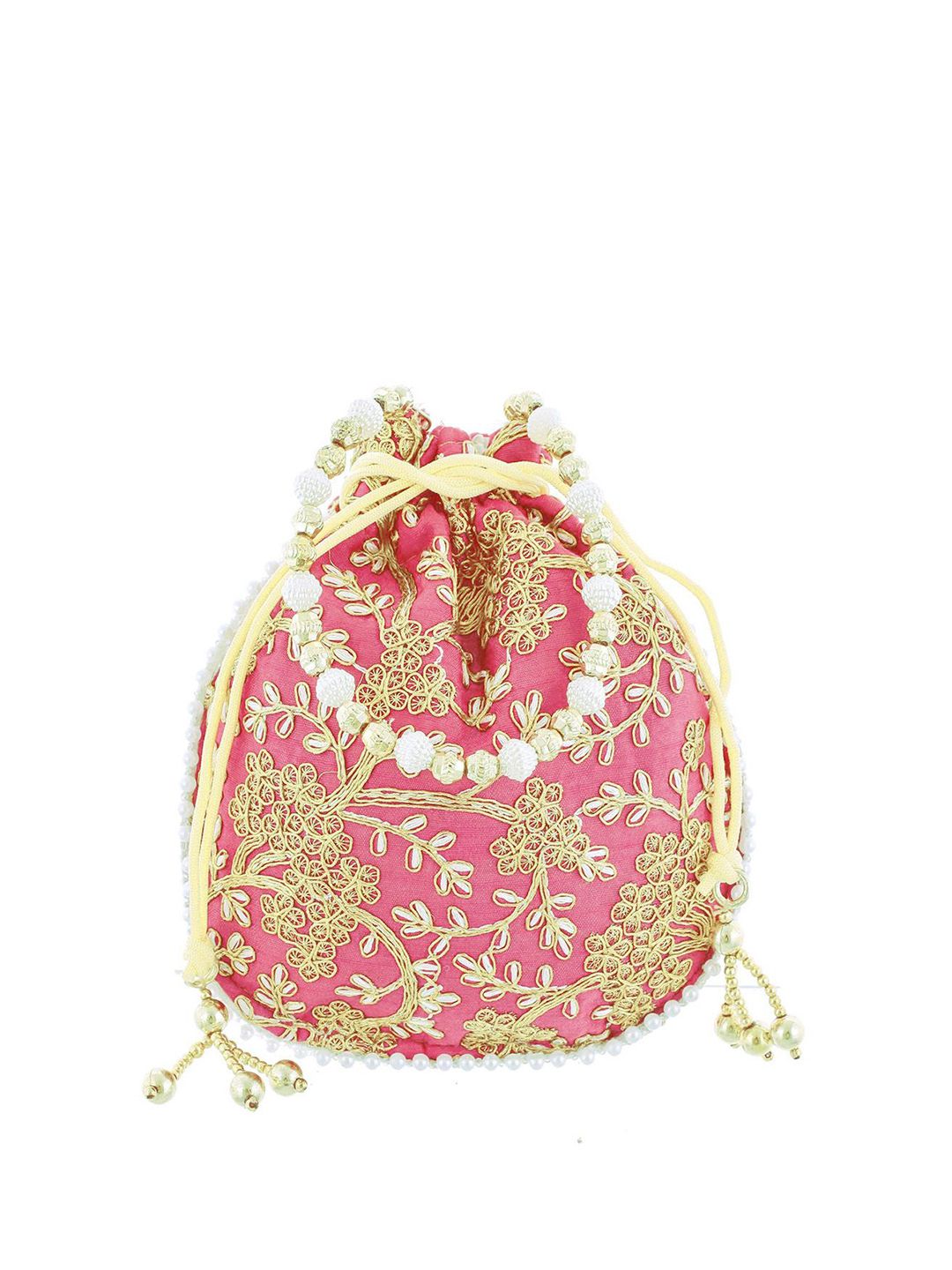 Kuber Industries Embroidery Drawstring Hand Purse With Gold Pearl Border Potli Clutch-image-2