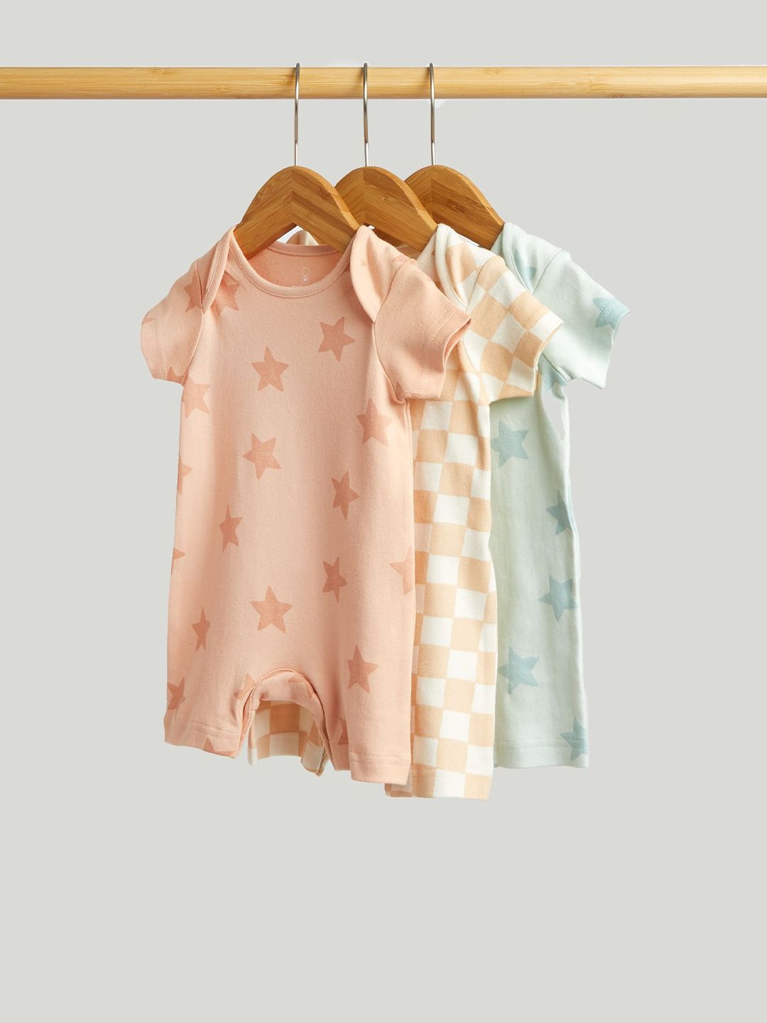 mothercare Unisex Kids Pack of 3 Printed Cotton Rompers