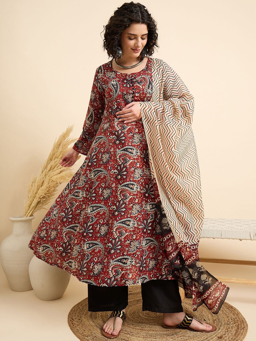 KALINI Women Floral Printed Regular Kurta with Trousers & With Dupatta-picture-10