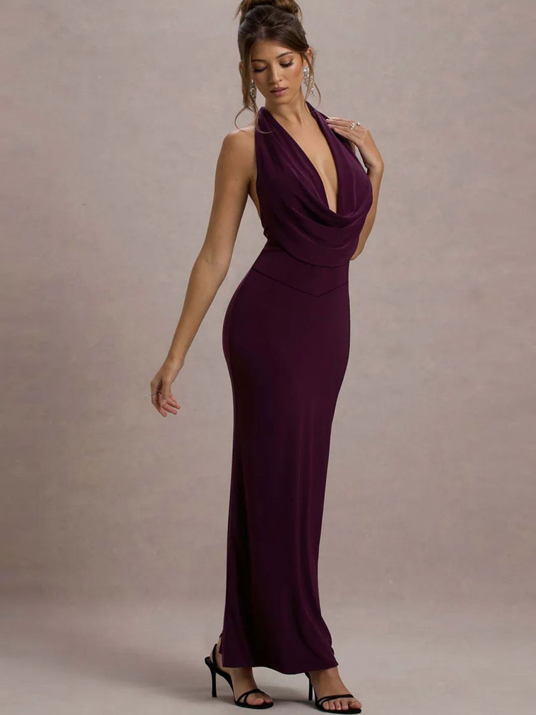 Genzy Cowl Neck Crepe A-Line Maxi Dress view 1
