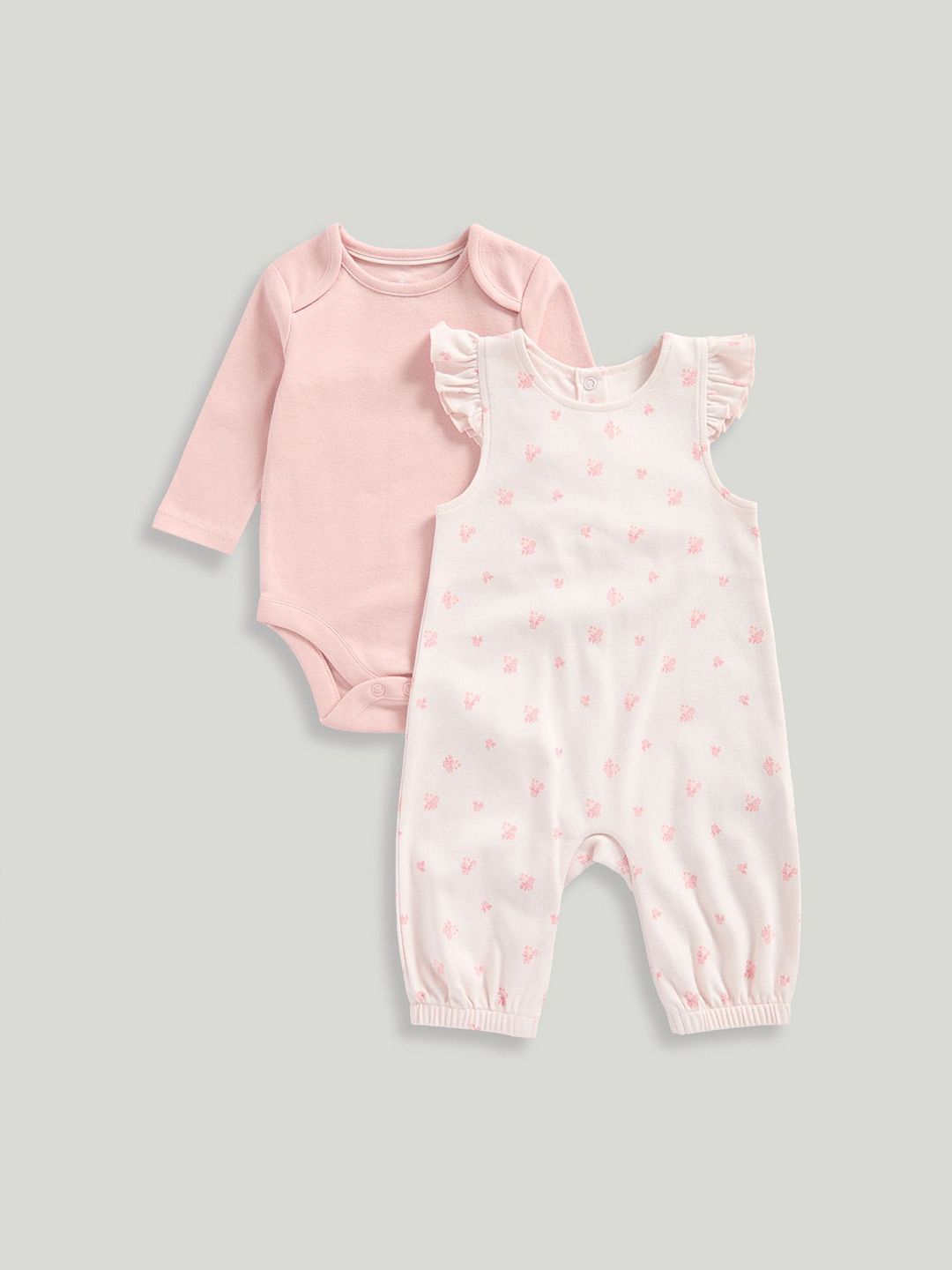 mothercare Infant Girls Printed Pure Cotton Dungarees With Bodysuit-picture-33