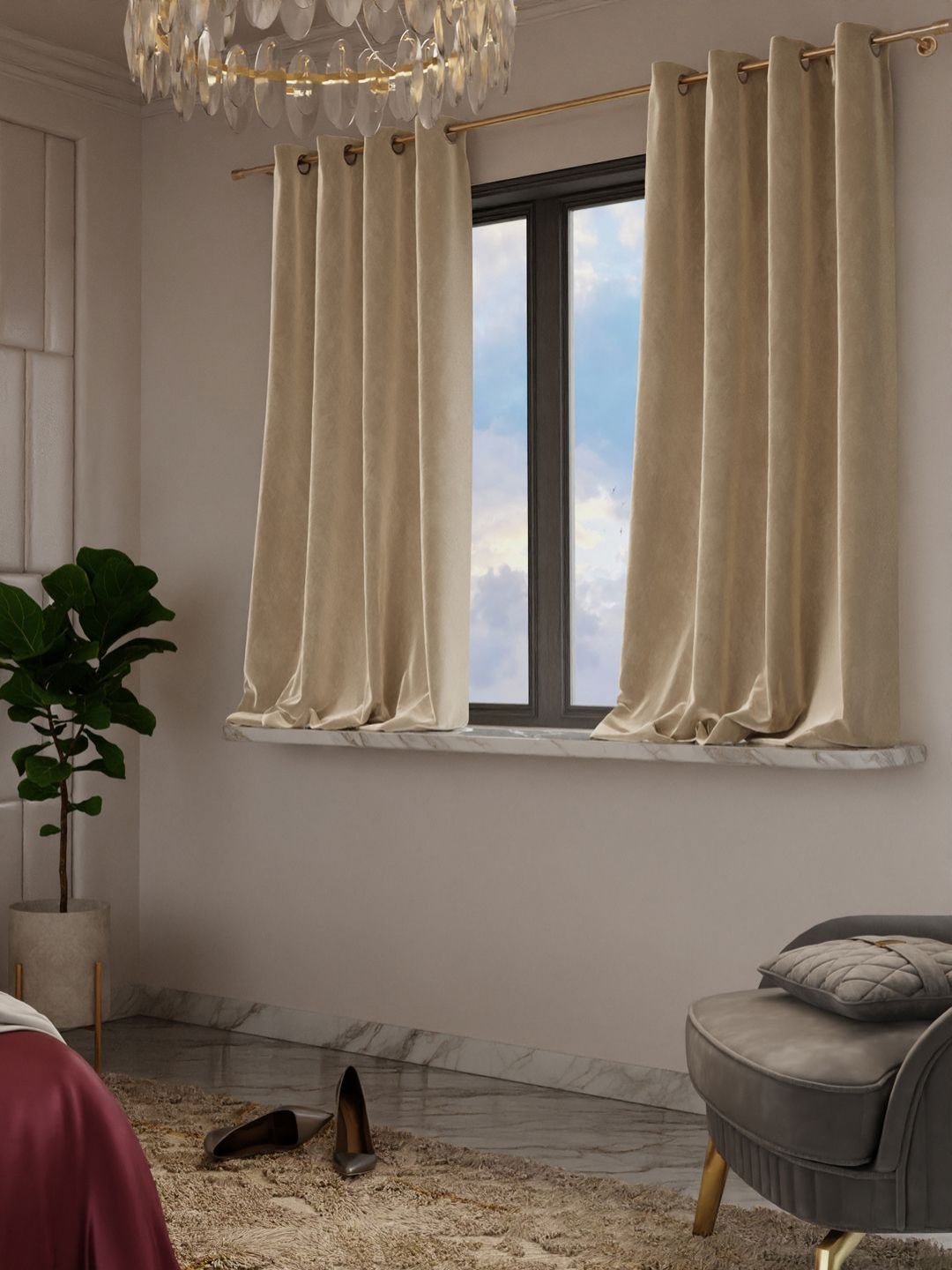 Stoa Paris Date Night Beige Set of 2 Window Curtains-image-2