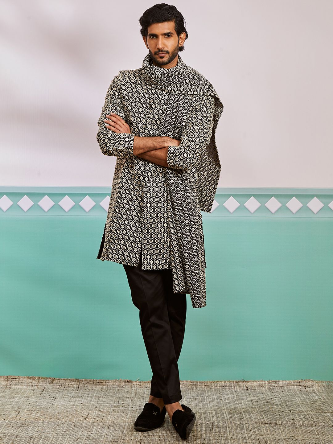 VASTRAMAY Embroidered Sherwani & Pyjama With Dupatta Set-picture-46