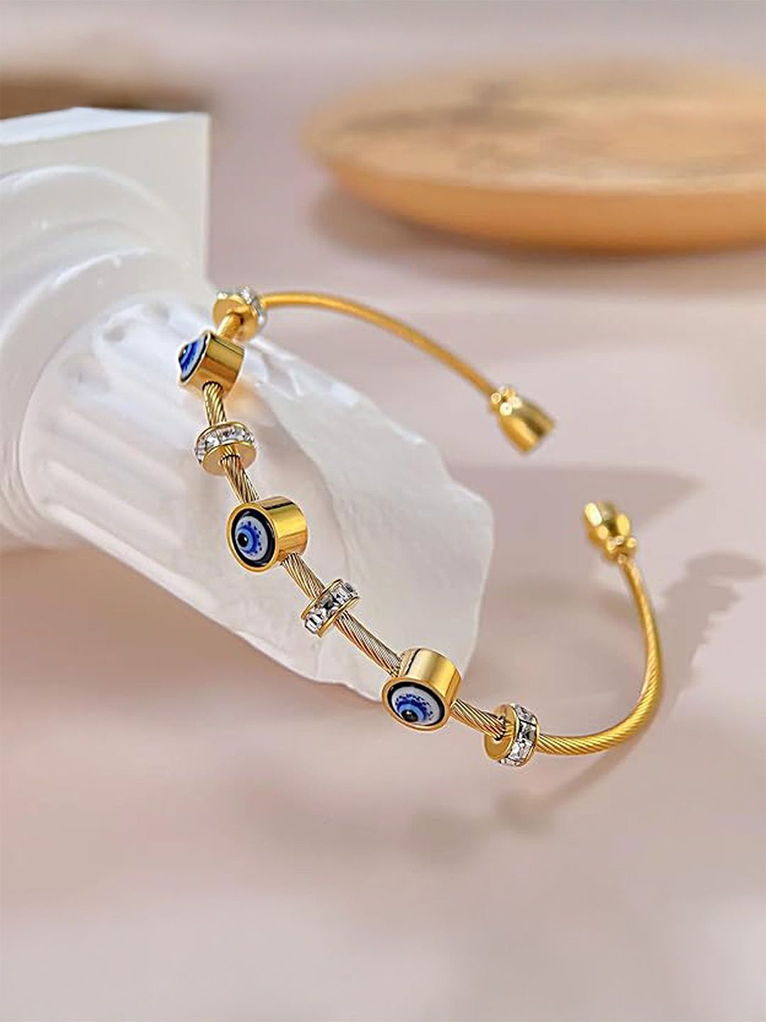 SHONA'S STYLE Gold-Plated Garnet Studded Evil Eye Anti Tarnish Bracelet-picture-14