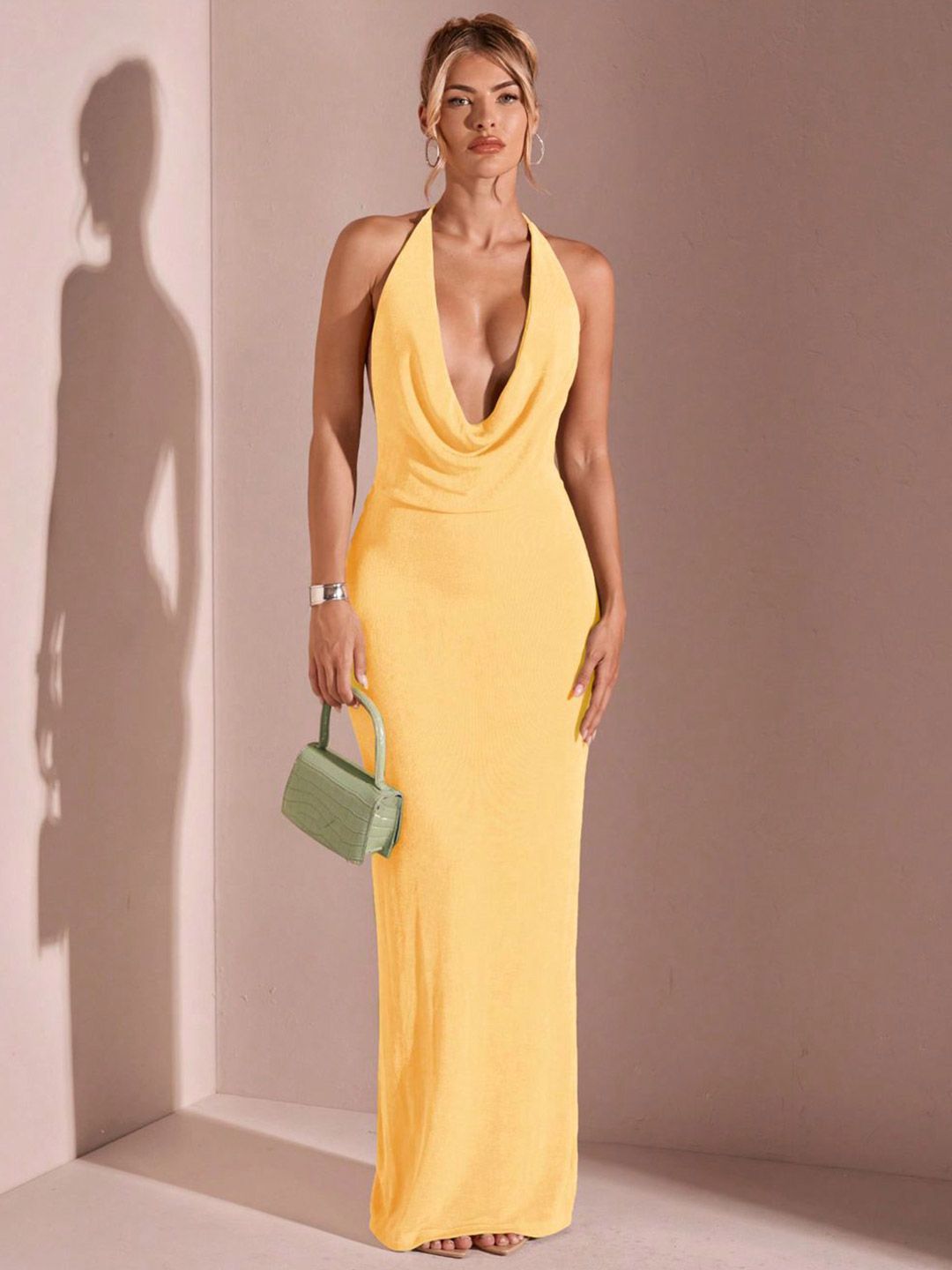 Genzy Cowl Neck Crepe Bodycon Maxi Dress view 1