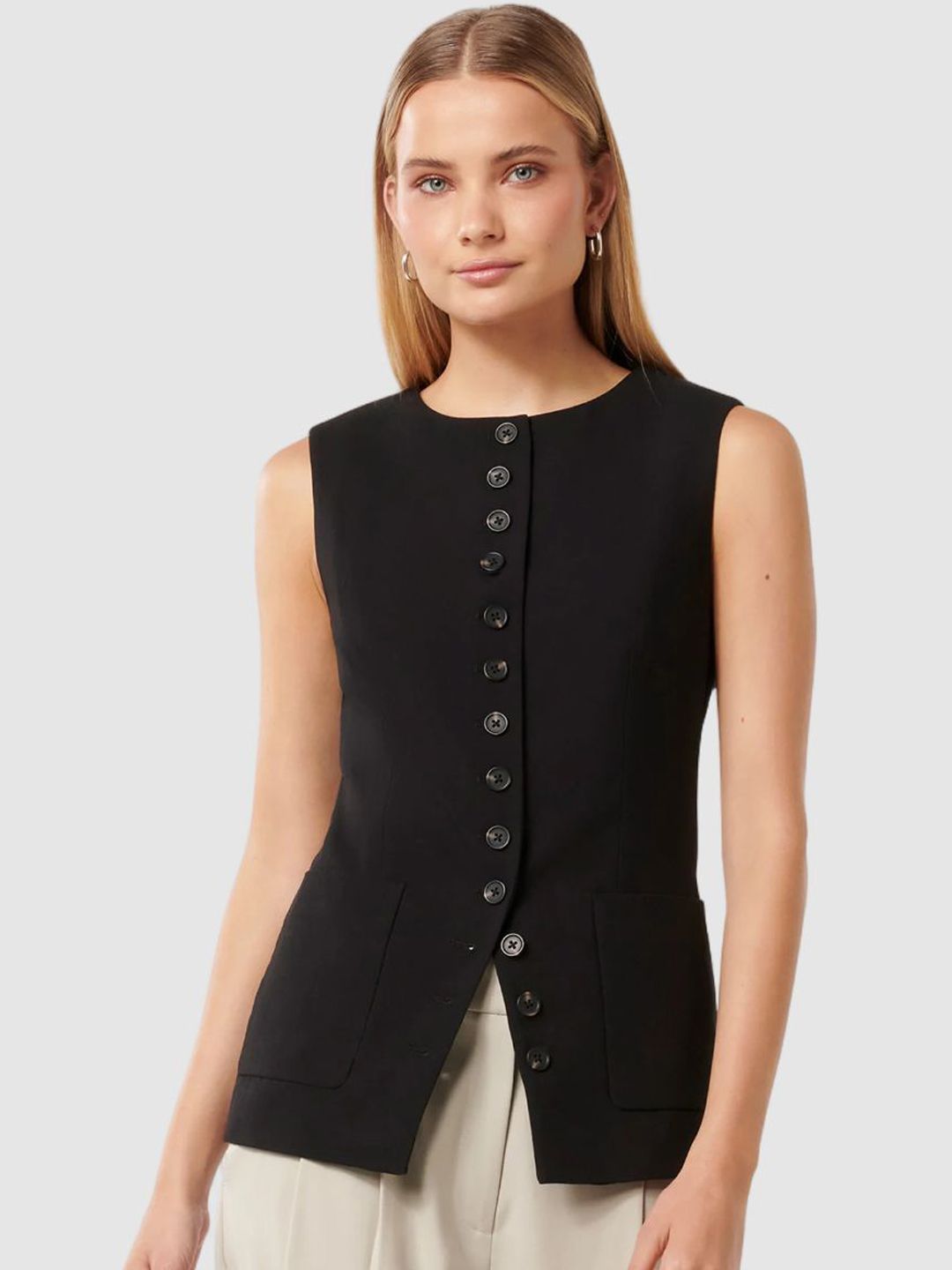 Forever New Woven Round Neck Waistcoat-picture-12