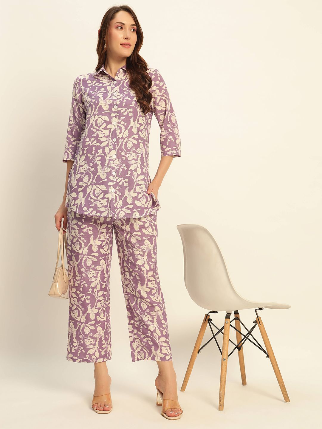 Mast & Harbour Printed Shirt Collar Tunic With Trousers Co-Ords