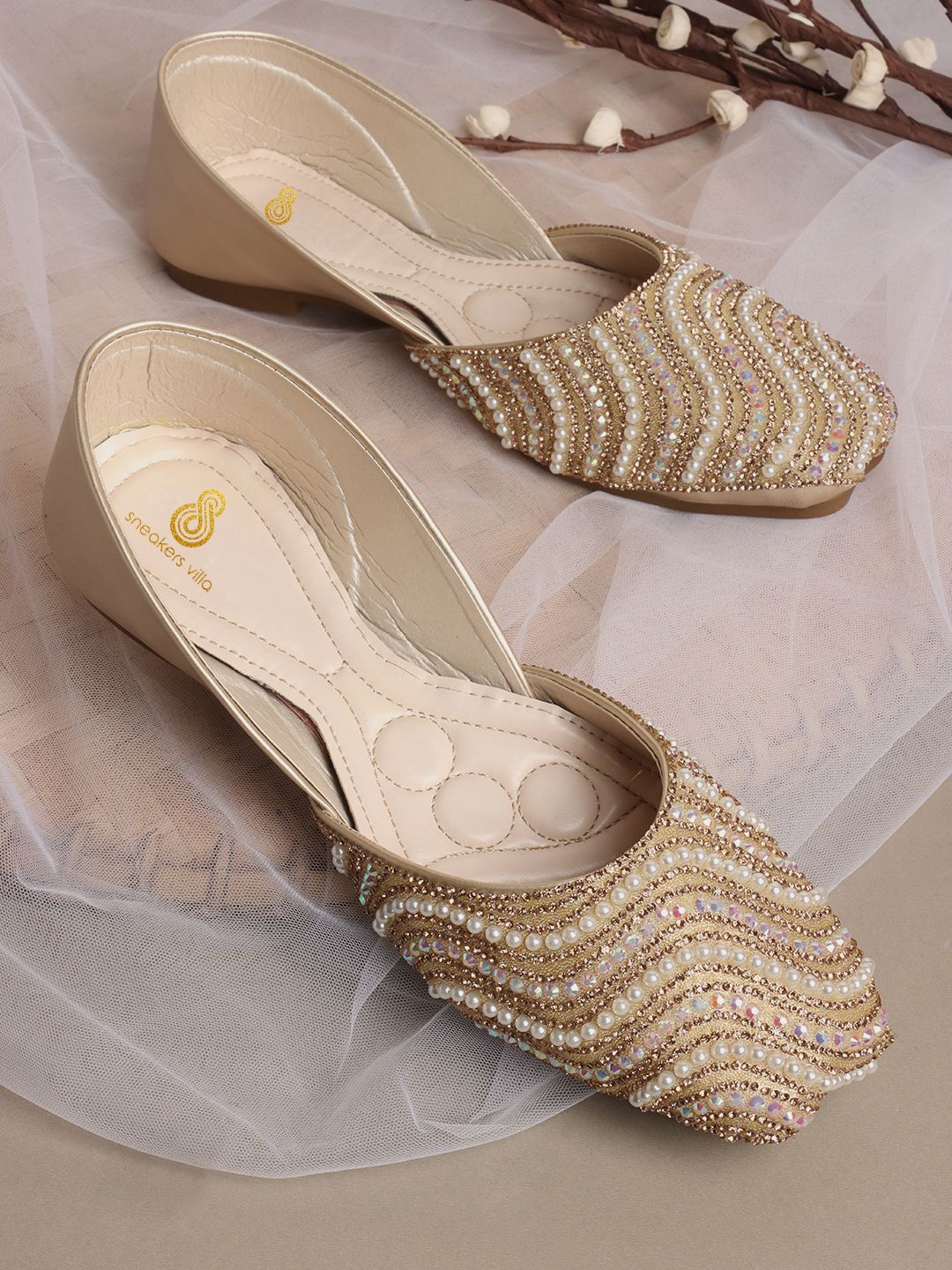 sneakers villa Women Embellished Ethnic Mojaris Flats-picture-28