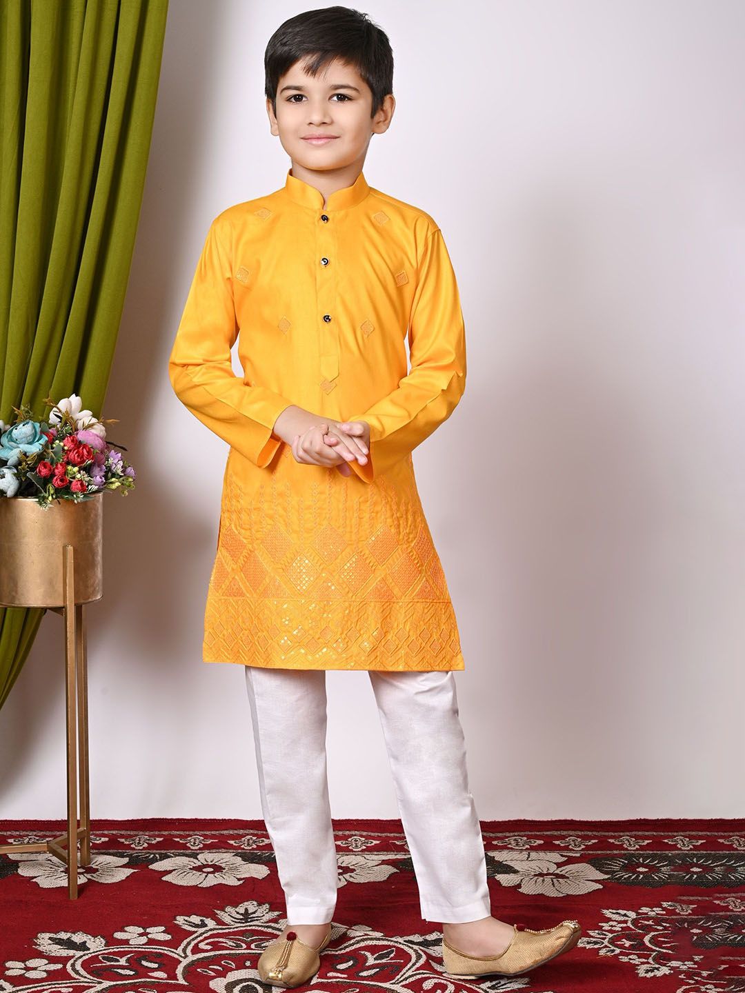 NFC CREATION Boys Embroidered Regular Sequinned Kurta with Pyjamas-picture-16