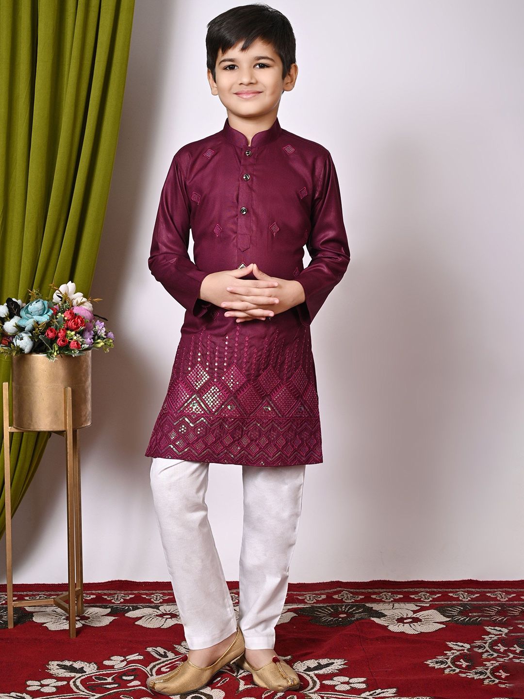 NFC CREATION Boys Embroidered Regular Sequinned Kurta with Pyjamas-picture-31