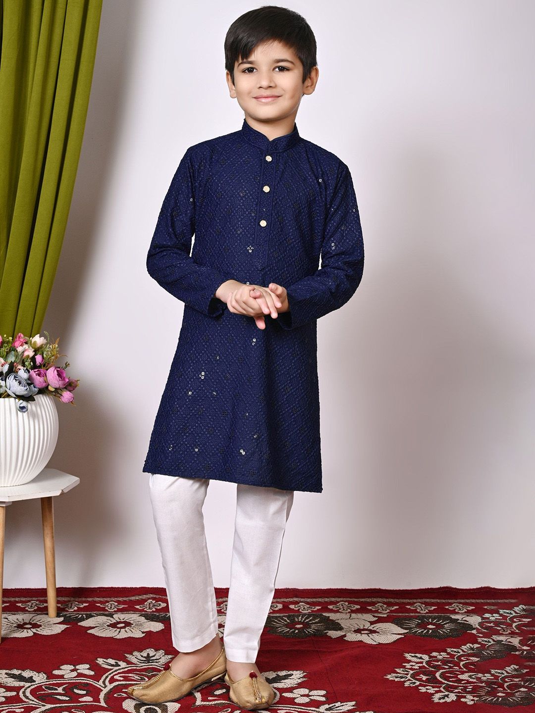 BAESD Boys Embroidered Regular Sequinned Kurta with Pyjamas-picture-11