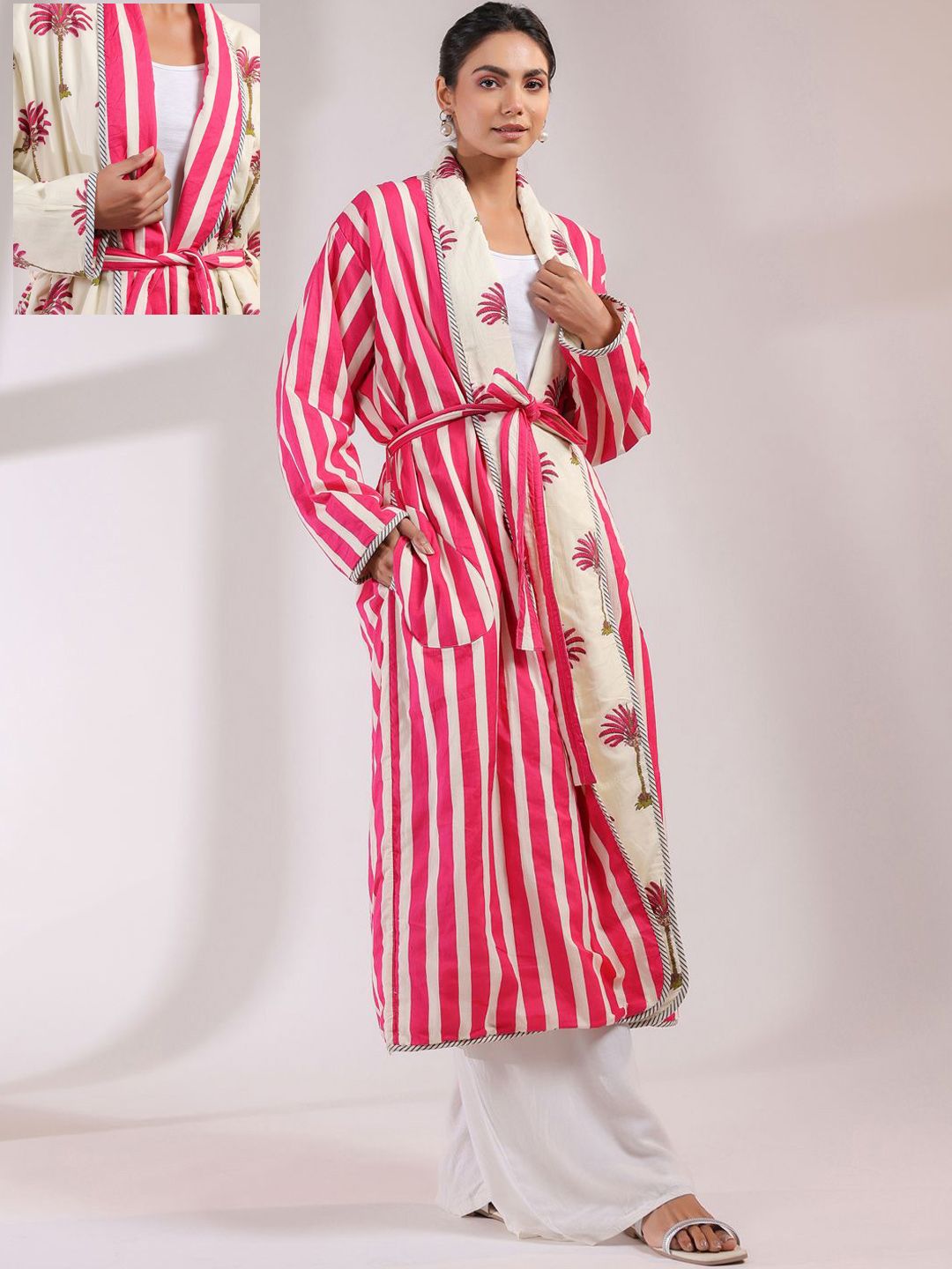 Jaipur Morni Palm Printed Reversible Quilted Robe-picture-31