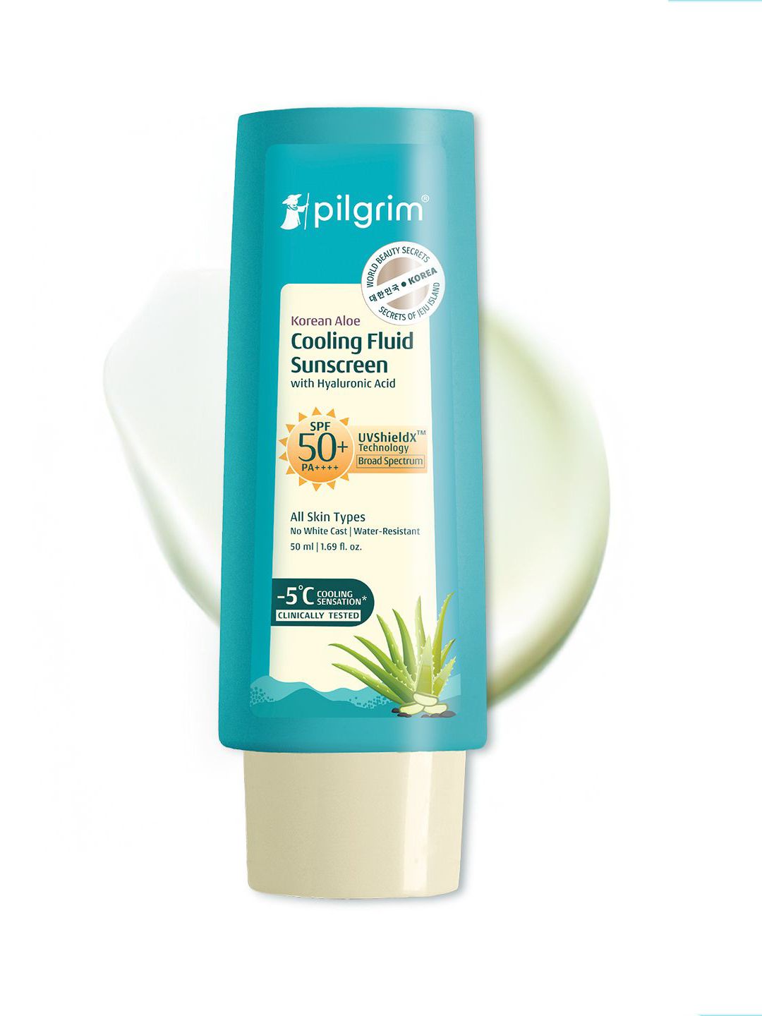 Pilgrim Korean Aloe Cooling Fluid Sunscreen SPF 50+ PA++++ With Hyaluronic Acid- 50 ml-image-4
