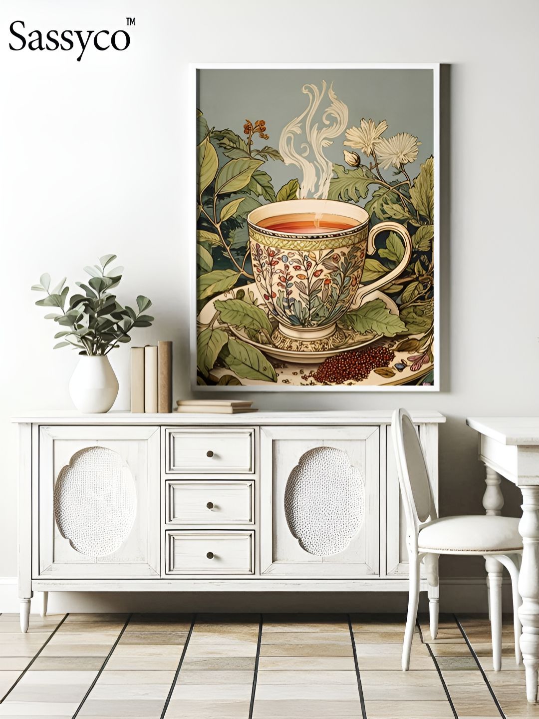 Sassyco Green & White Canvas Floral and Botanical Wall Paintings-picture-16