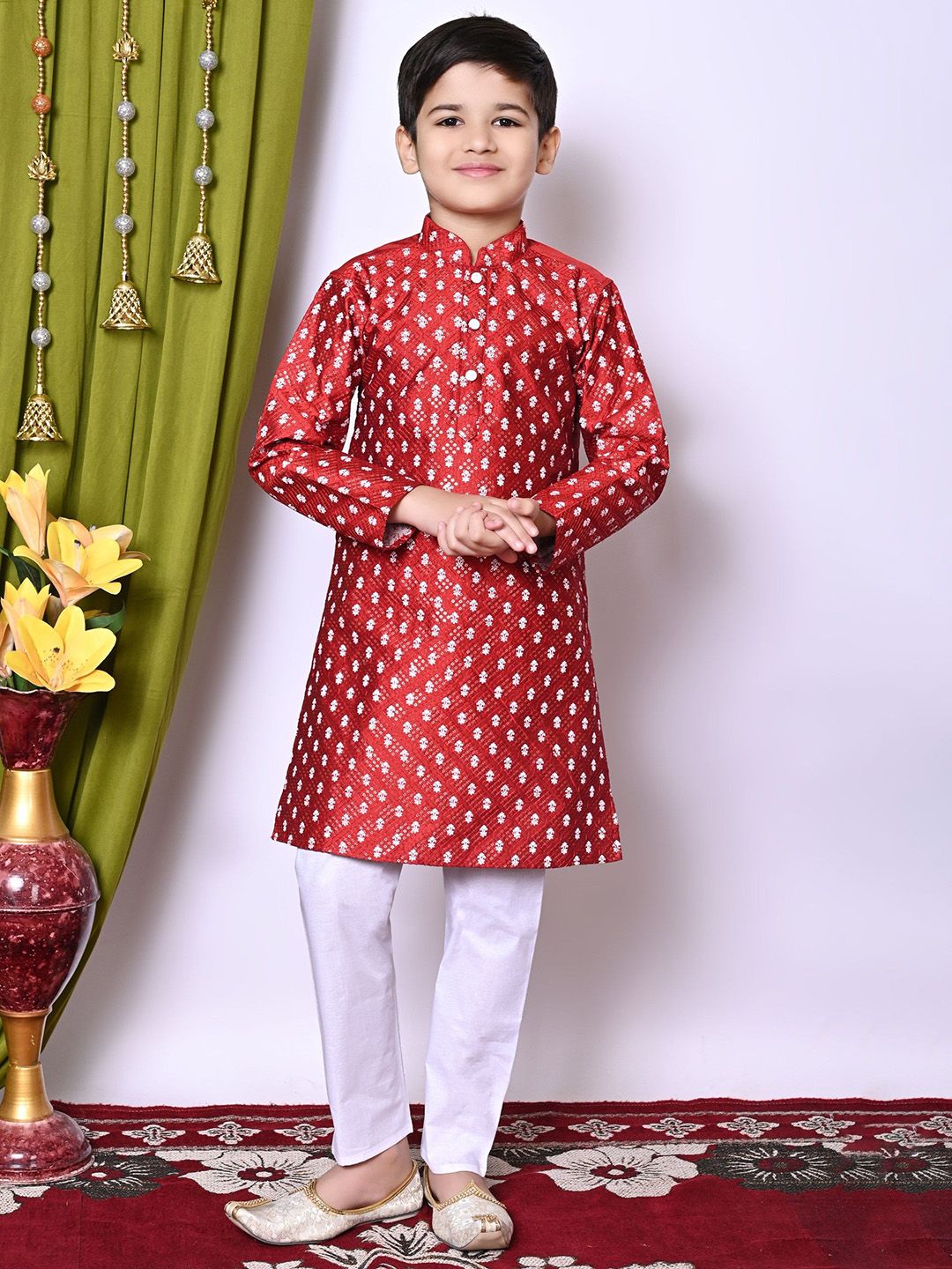 BAESD Boys Embroidered Regular Sequinned Dupion Silk Kurta with Pyjamas-picture-31