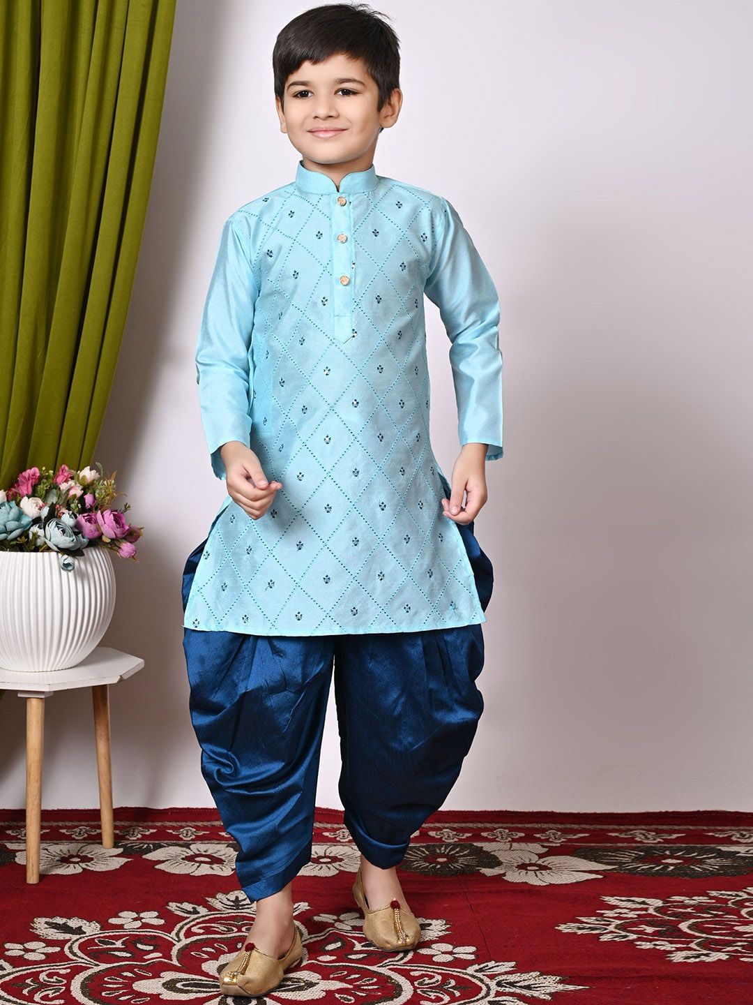 BAESD Boys Embroidered Regular Sequinned Dupion Silk Kurta with Patiala-picture-30