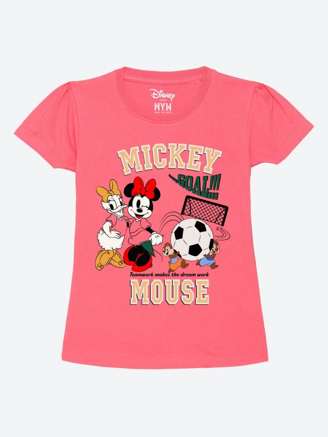 Wear Your Mind Girls Minnie Mouse Printed Puff Sleeves Pure Cotton Applique T-shirt-picture-25