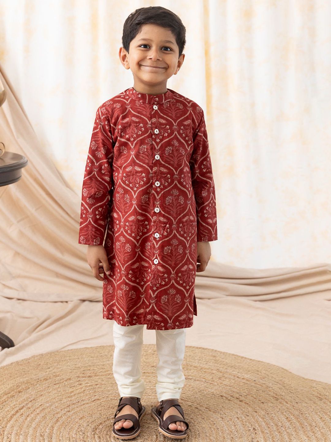 Tiber Taber Boys Ethnic Motifs Printed Regular Pure Cotton Kurta with Pyjamas-picture-10