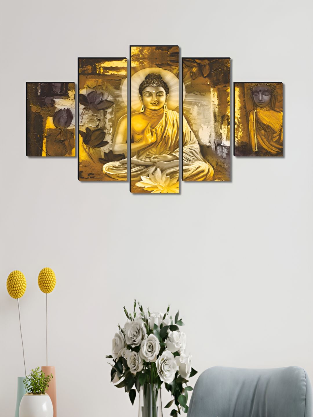 Myntra Elegant Homes Yellow & Black 5 Piece Wood Religious Wall Paintings-picture-36