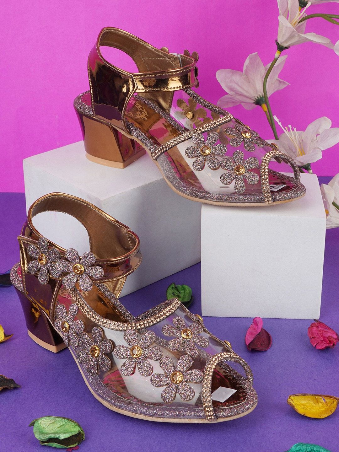 BAESD Girls Embellished Party Block Mules