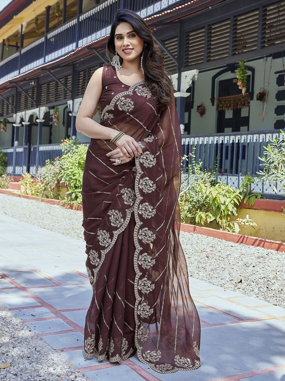 Moda Rapido Embellished Embroidered Organza Saree-picture-13