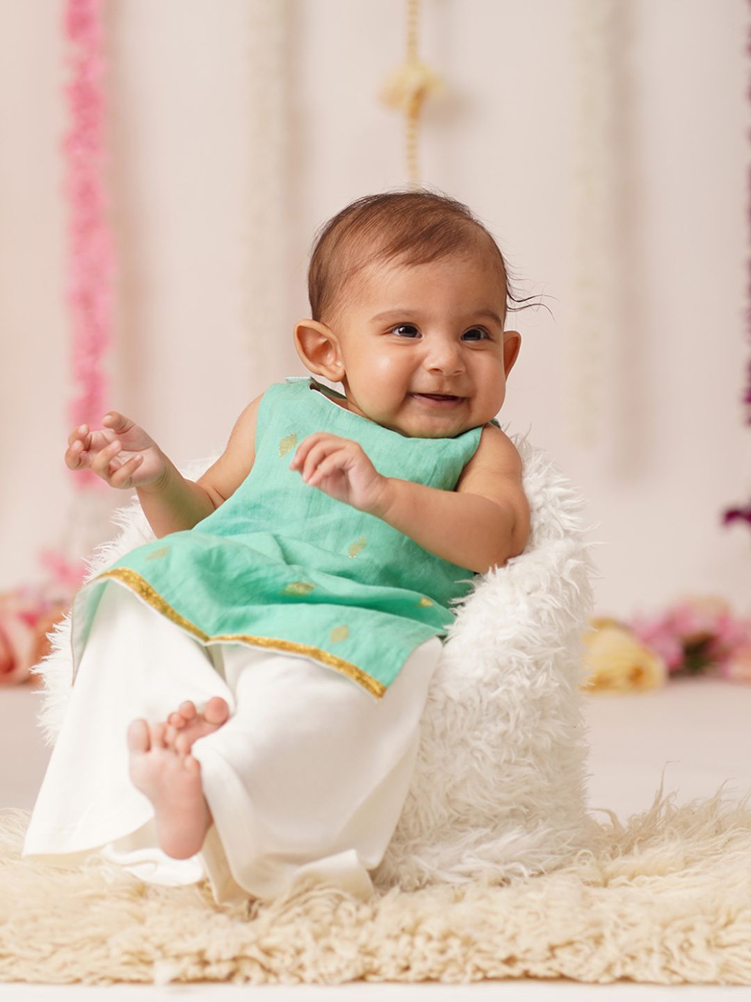Sangria Girls Woven Design Pure Cotton Round Neck Kurta With Palazzo Set-image-21