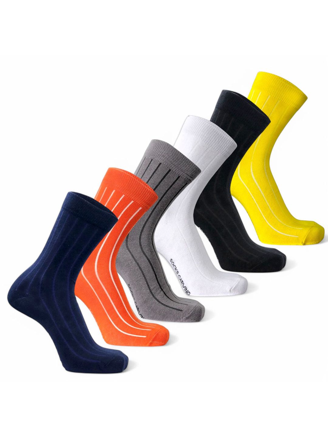 Sockscarving Men Pack Of 6 Striped Cotton Calf Length Socks-image-8