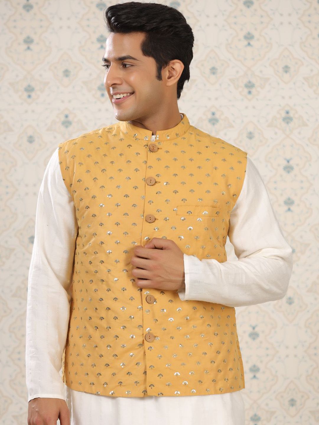 Ode by House of Pataudi Embellished Woven Nehru Jacket-picture-33